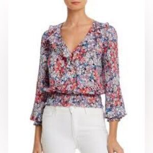 Parker Quincy Silk Smocked Waist Blouse Floral Long Sleeve Ruffle Medium